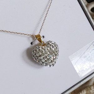 Gold tone over Sterling Silver w/ 100 Swarovski Crystals Pave Heart Necklace NIB